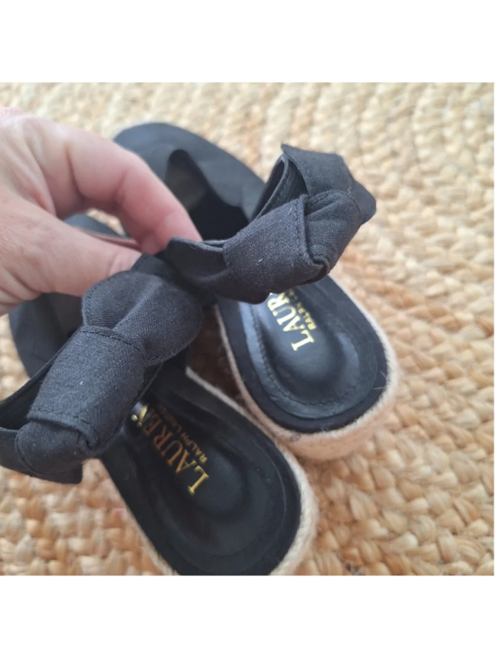 Ralph Lauren Helma Espadrille Slingback Wedge Sandals Black Women’s Size 6.5B